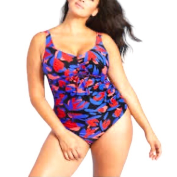 Aqua Green Cinch Front One Piece Bathing Suit - Picture 1 of 11
